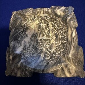 Vintage Mexican carved and etched Marble with Aztec design dish